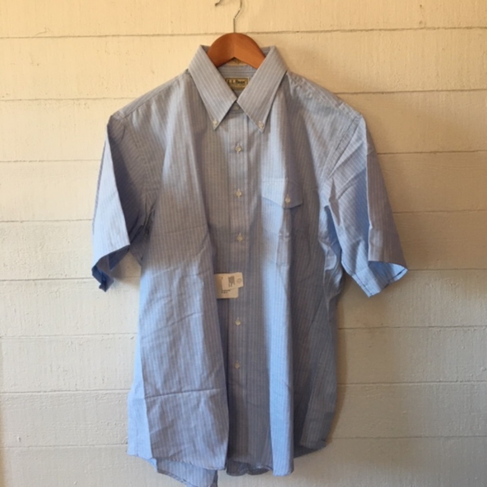 LL Bean Short Sleeve Pinstripe Shirt 17 NWT